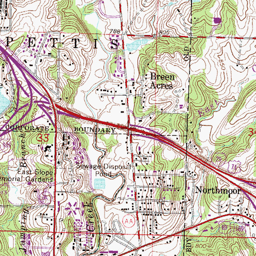 Topographic Map of Interchange 3A, MO