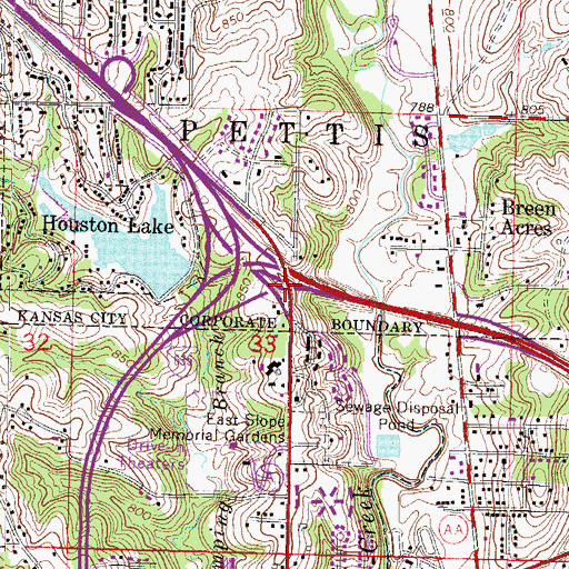 Topographic Map of Interchange 3B and 3C, MO