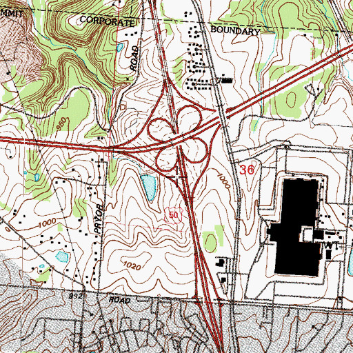 Topographic Map of Interchange 7A and 7B, MO