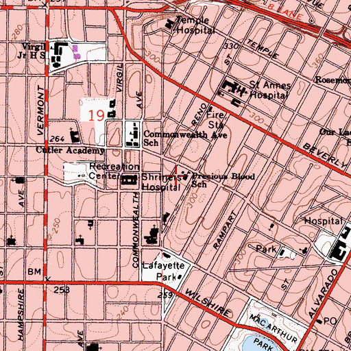 Topographic Map of Precious Blood School, CA