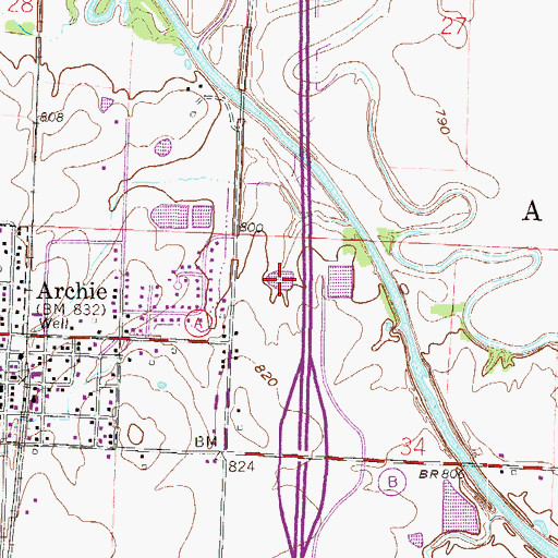 Topographic Map of Archie Wastewater Treatment Lagoon South Grand River, MO