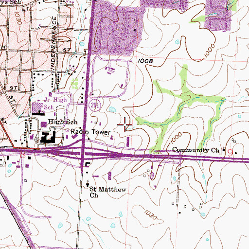 Topographic Map of Bayberry Plaza Shopping Center, MO