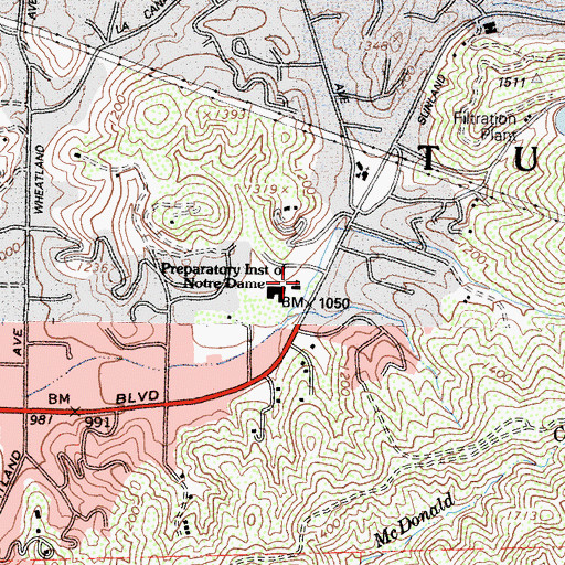 Topographic Map of Preparatory Institute of Notre Dame, CA