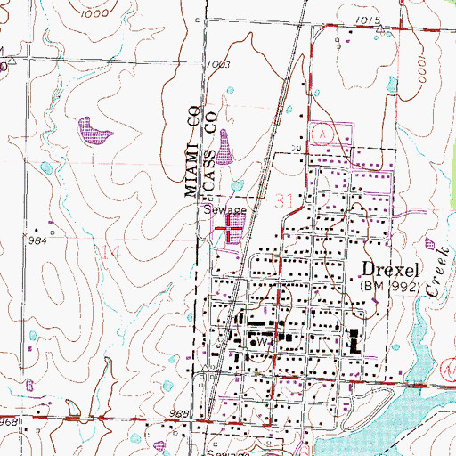 Topographic Map of Drexel North Wastewater Treatment Facility, MO