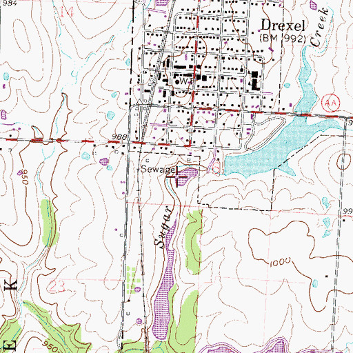 Topographic Map of Drexel South Wastewater Treatment Facility, MO