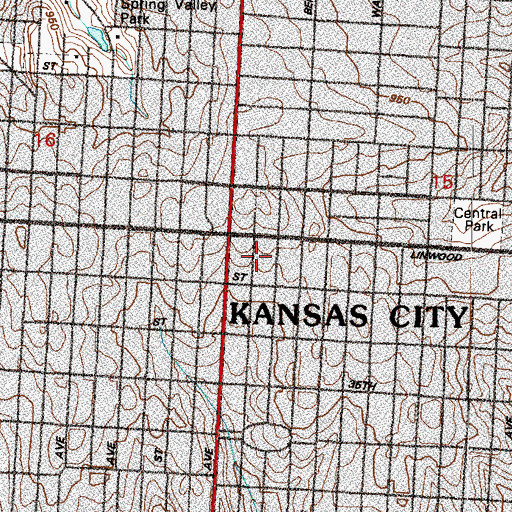 Topographic Map of Linwood Shopping Center, MO