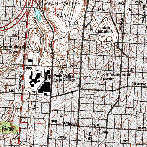 Topographic Map of Midtown Marketplace Shopping Center, MO