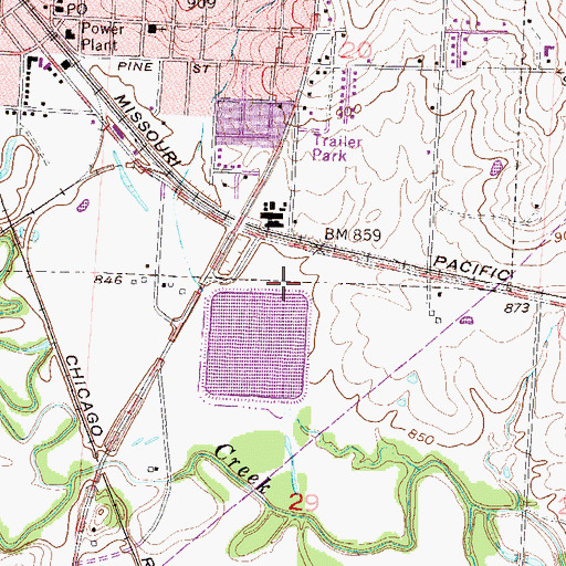 Topographic Map of Pleasant Hill Wastewater Treatment Facility, MO