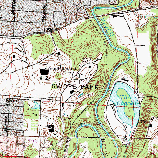 Topographic Map of Kansas City Zoo, MO