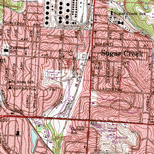 Topographic Map of Roper Baseball Stadium, MO