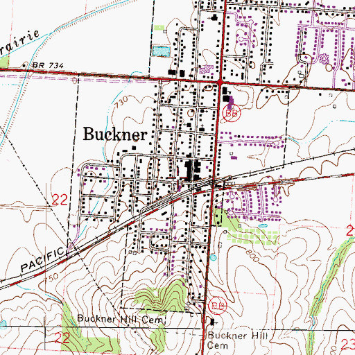 Topographic Map of Buckner Post Office, MO