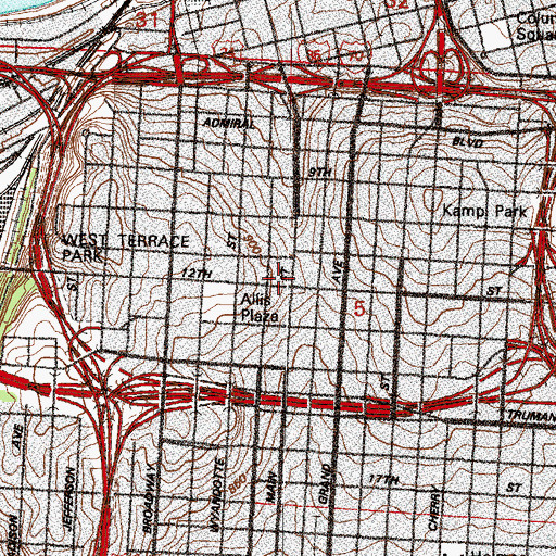 Topographic Map of Center Square Post Office, MO