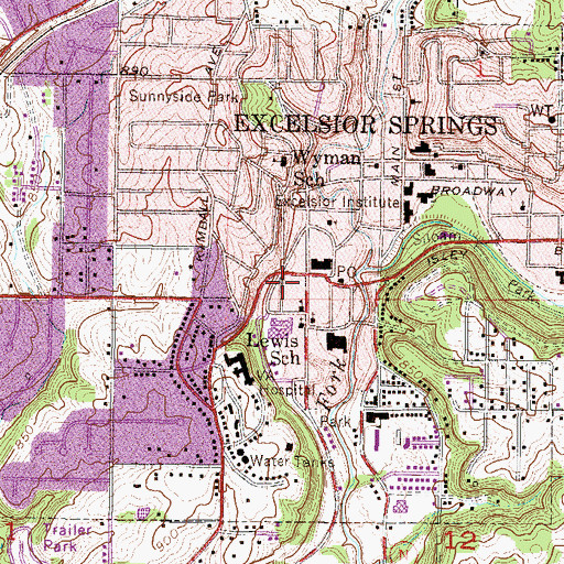Topographic Map of Excelsior Springs Post Office, MO
