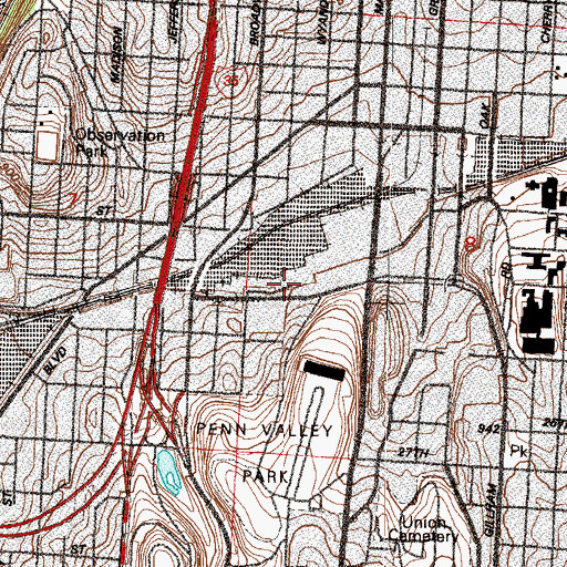 Topographic Map of Kansas City Post Office, MO