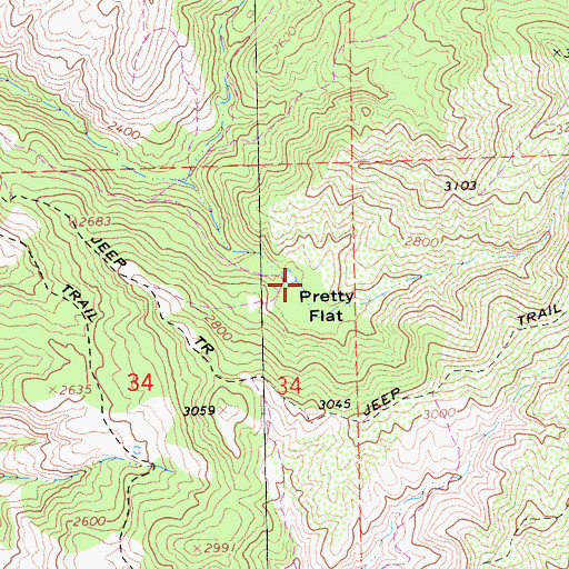 Topographic Map of Pretty Flat, CA