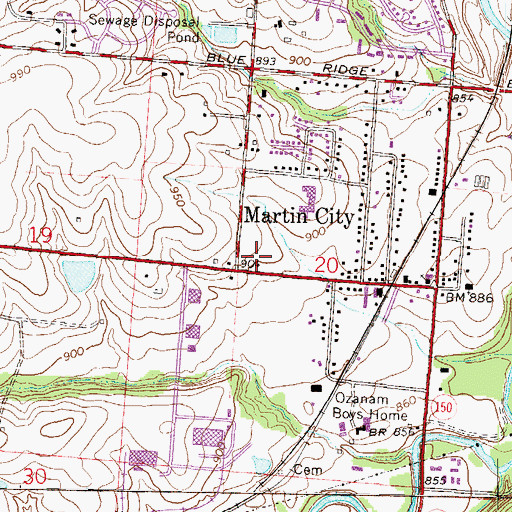 Topographic Map of Martin City Post Office, MO