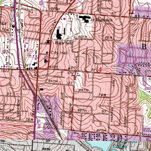 Topographic Map of Raytown Post Office, MO