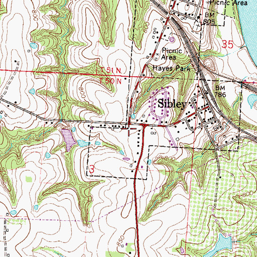 Topographic Map of Sibley Post Office, MO