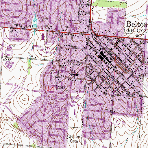 Topographic Map of Belton - Ozanam Southland Cooperative School, MO