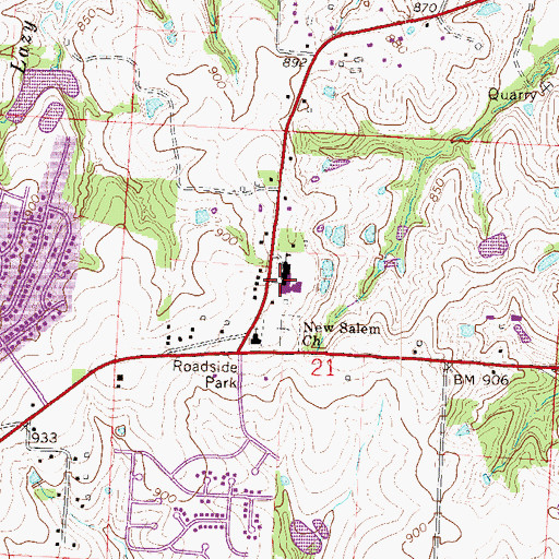 Topographic Map of Blue Hills Elementary School, MO