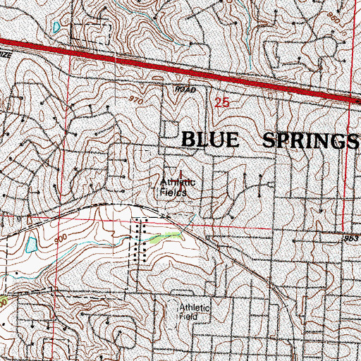 Topographic Map of Blue Springs High School, MO