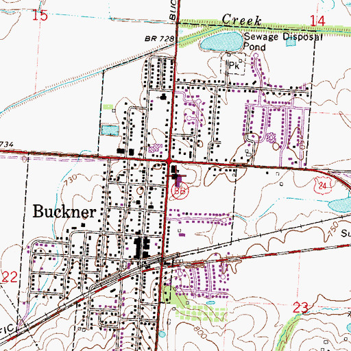 Topographic Map of Buckner Elementary School, MO