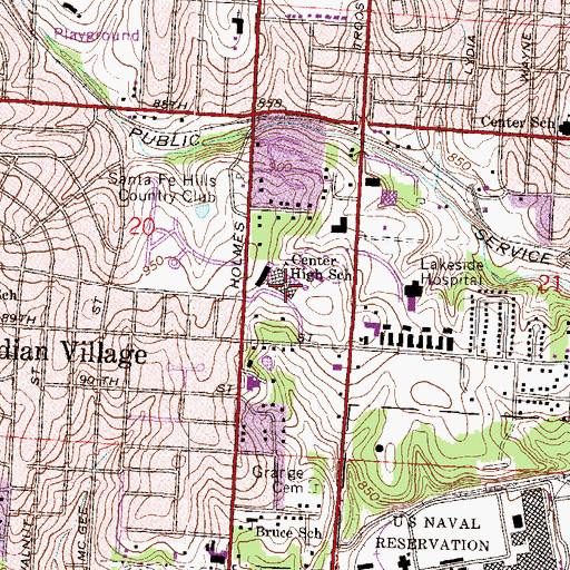 Topographic Map of Center Senior High School, MO