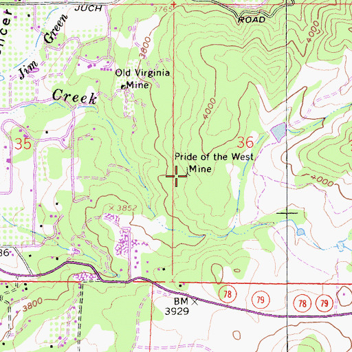 Topographic Map of Pride of the West Mine, CA