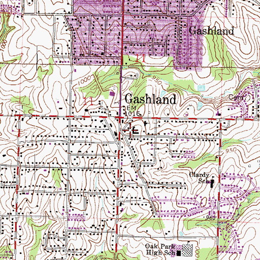 Topographic Map of Gashland Elementary School, MO
