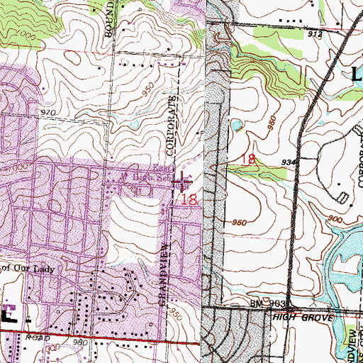 Topographic Map of Grandview Middle School, MO