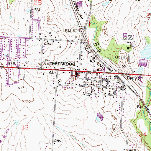 Topographic Map of Greenwood Elementary School, MO