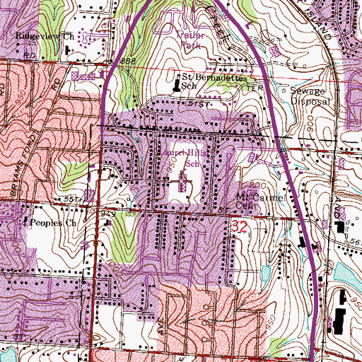 Topographic Map of Laurel Hills Elementary School, MO