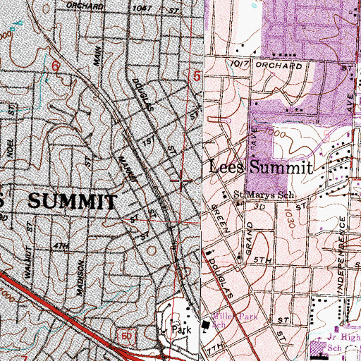 Topographic Map of Lee's Summit Elementary School, MO