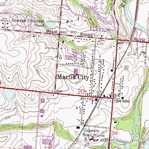 Topographic Map of Martin City K - 8 School, MO