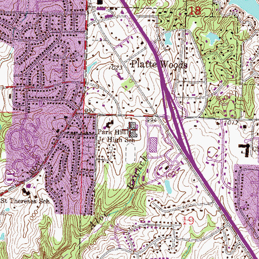 Topographic Map of Plaza Middle School, MO