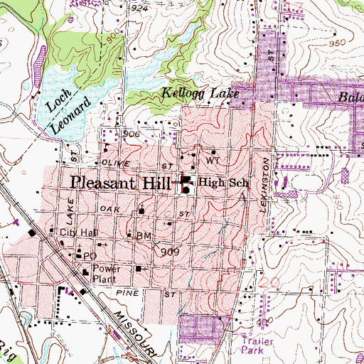 Topographic Map of Pleasant Hill Elementary School, MO