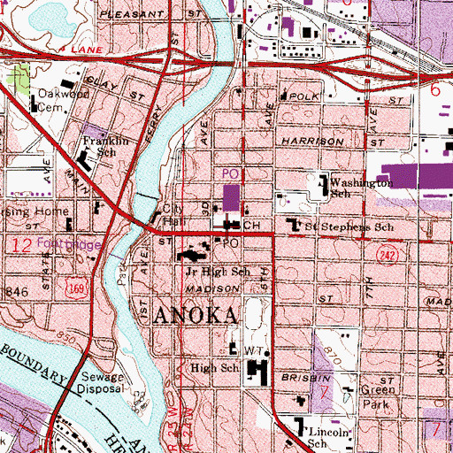 Topographic Map of Anoka County Courthouse, MN