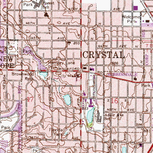 Topographic Map of Crystal City Hall, MN