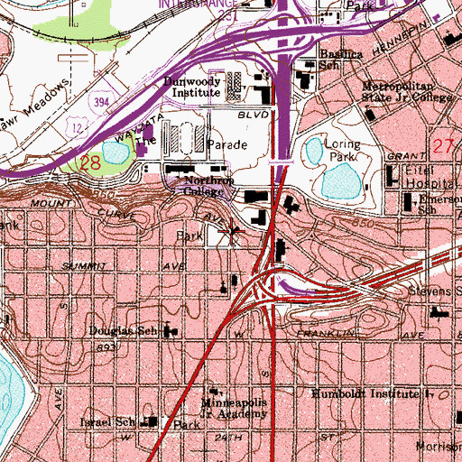Topographic Map of First Unitarian Society of Minneapolis Office, MN