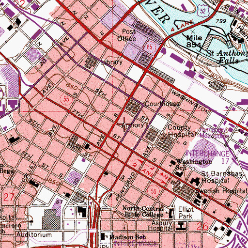 Topographic Map of Hennepin County Courthouse, MN