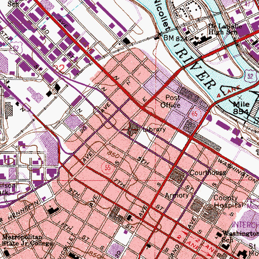 Topographic Map of Hennepin County Public Library, MN