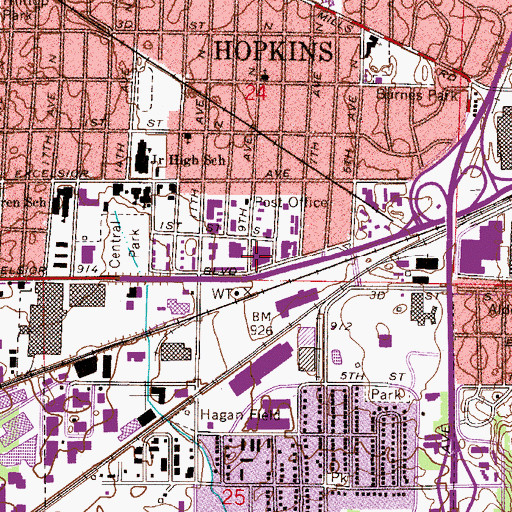 Topographic Map of Hopkins City Hall, MN