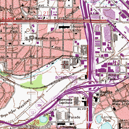 Topographic Map of Minneapolis Community and Technical College Transportation Center, MN