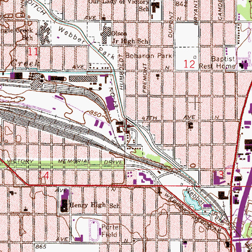 Topographic Map of Minneapolis Fire Department Station 20, MN