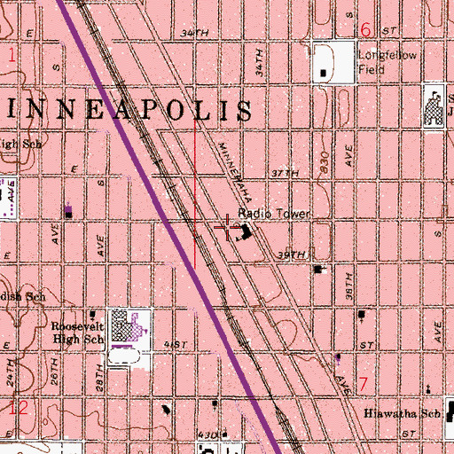 Topographic Map of Minneapolis Fire Department Station 21, MN