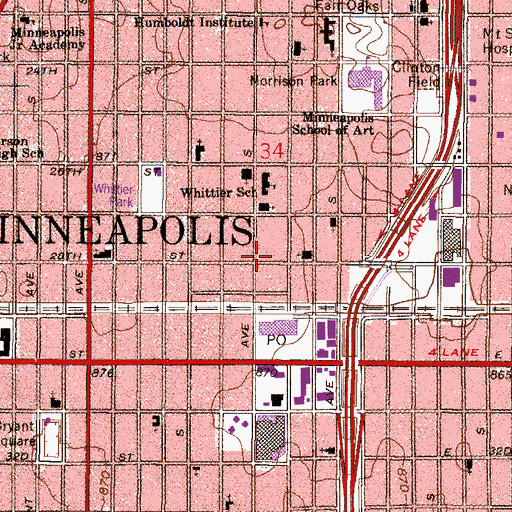 Topographic Map of Minneapolis Fire Department Station 8, MN