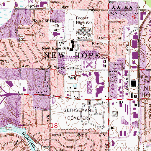 Topographic Map of New Hope City Hall, MN