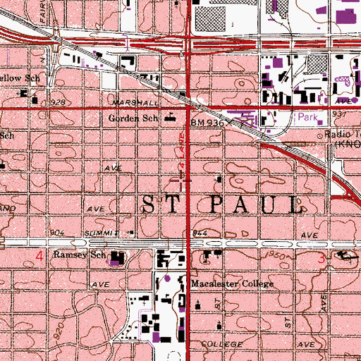 Topographic Map of Saint Paul Fire Department Station 14, MN
