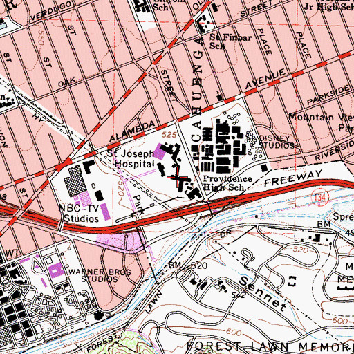 Topographic Map of Providence High School, CA