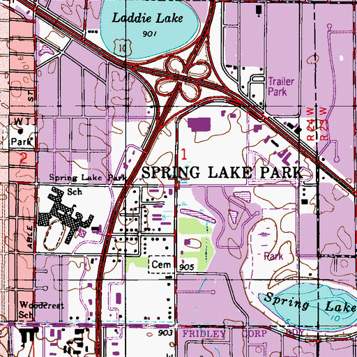 Topographic Map of Spring Lake Park City Hall, MN